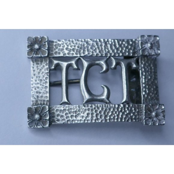 Antique Ornate Silver on Copper Belt Buckle With Initials. Pebbled Finish & Flow main image 5